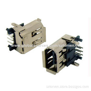 USB 6-pin Female Right Angle Dip Type Connectors, 100M Ohms Insulator Resistance